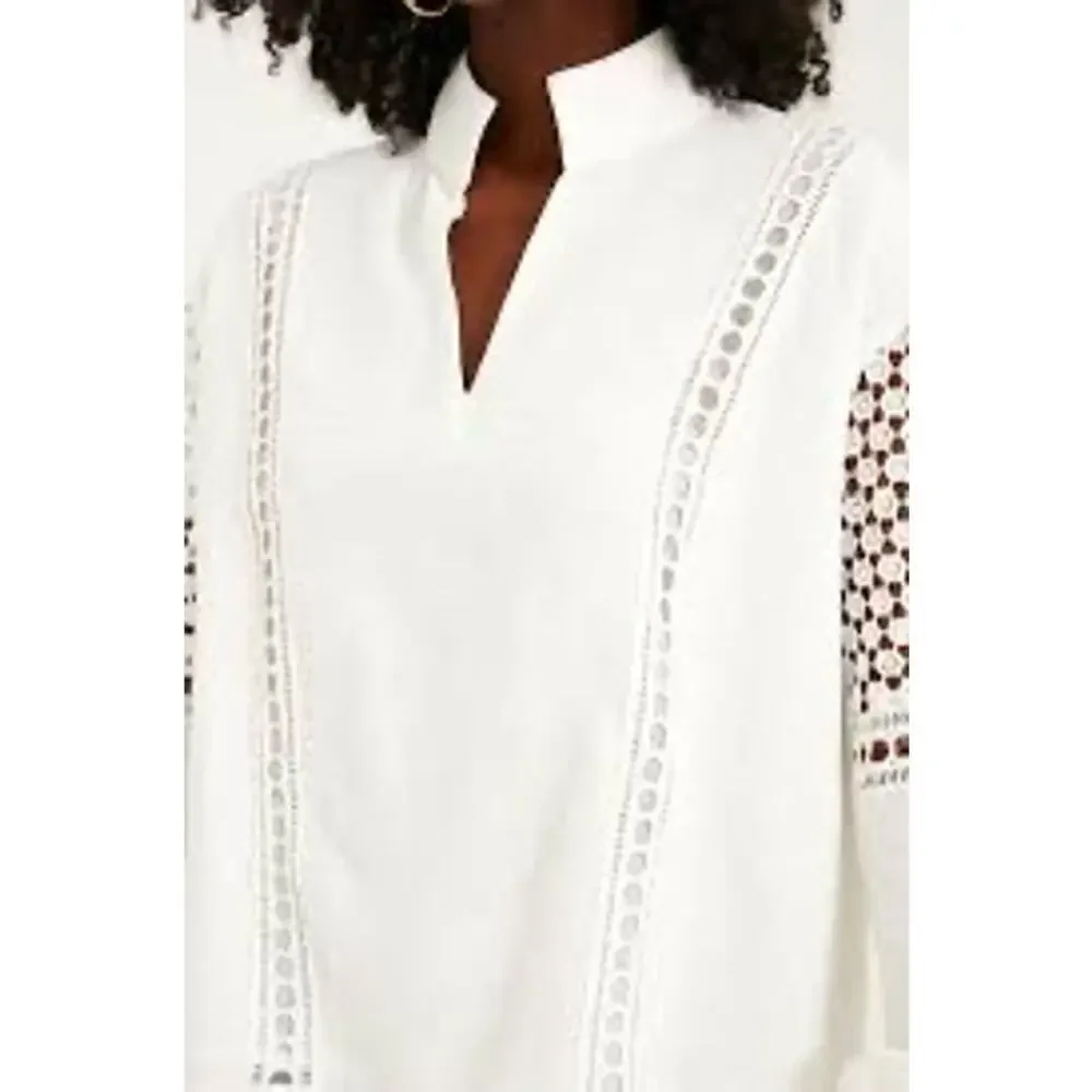 Tuckernuck White Eyelet Lace Cutout Puff Sleeve Jane Blouse Size XS